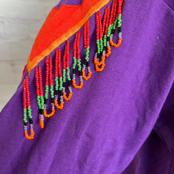 VTG - Tribal Print Long Sleeve T-shirt - Beaded Sleeves - Size Medium - Picture 3 of 11